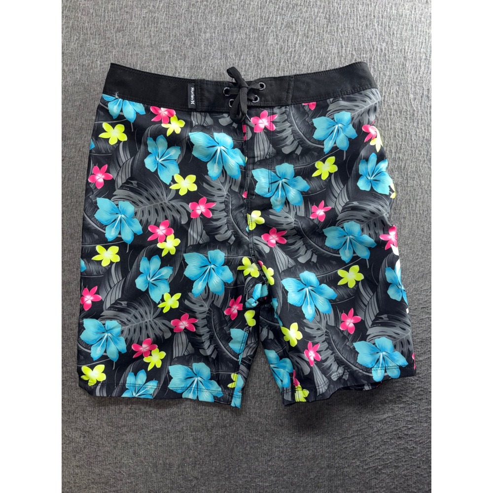 Hurley Boys Tropical Floral Board Shorts Black Blue Pink Size 12/26 NWT